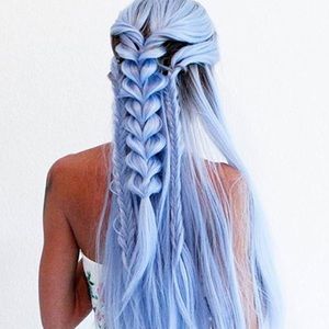 22inch Black Pastel Blue Long Straight Lace Front Wigs